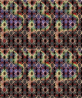 Çiçek desenli çizim. Raster illüstrasyonu. Kahverengi ve siyah renkli Asyalı tekstil.