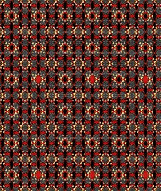 Siyah ve kırmızı renkte etnik çiçeklerle süslenmiş zarif bir eskiz şekli. Raster Çiçek İllüstrasyonu güzel tekstil..