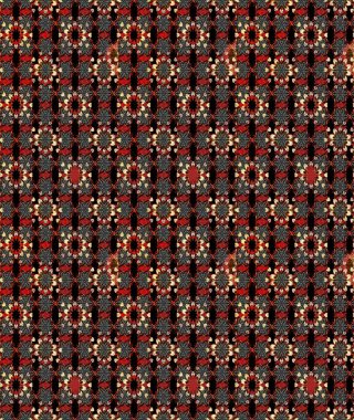 Renkli desenli eskiz deseni, siyah ve kırmızı çiçekler ve dekoratif elementler. Eskiz geçmişi. Raster illüstrasyonu. Kumaş, tekstil, duvar kağıdı baskısı için. Antika retro tarzı.