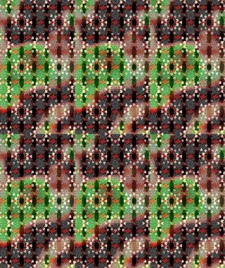 Çiçekli ipek eşarp. El çizimi çiçek unsurları olan soyut çizim raster deseni. 1950-1960 motifleri. Retro tekstil tasarım koleksiyonu. Kahverengi ve siyah üzerine kahverengi ve siyah.