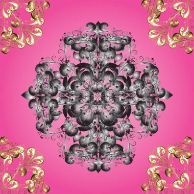 Pembe ve gri renklerde altın elementlerle geleneksel altın vektör deseni. Barok tarzında kusursuz bir doğulu süsü..