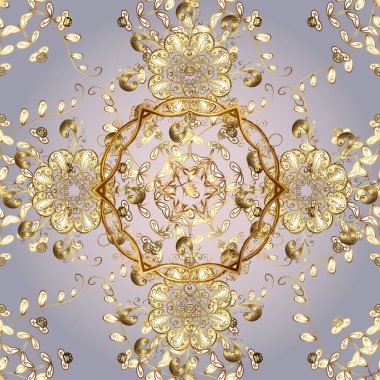 Süslü dekorasyon. Altın rengi klasik barok çiçekli desenli. Lüks, kraliyet ve Viktorya dönemi konsepti. Altın desenli gri ve nötr renkler ve altın elementler.