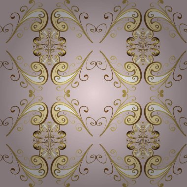 Tarafsız ve bej renklerde altın desenli altın elementler. Noel, kar tanesi, yeni yıl. Tarafsız ve bej renklerde altın elementlerle kusursuz klasik desen.