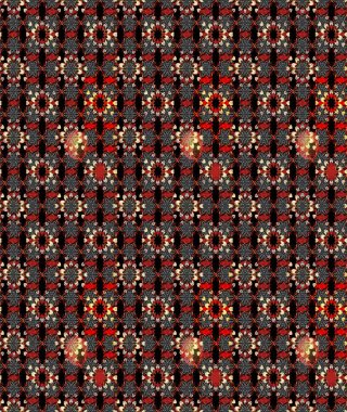 El çizimi çiçek çizimi deseni (fayans). Şirin çiçekli, desenli, siyah ve kırmızı renkli renkli bir eskiz deseni. Tekstil için suluboya çizim deseni.