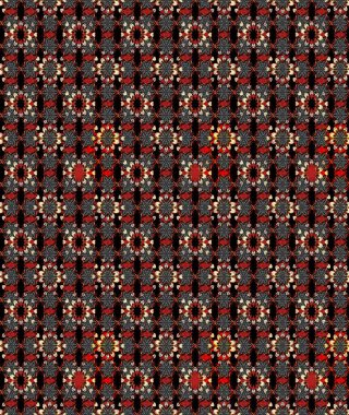 Elle çizilmiş çiçek desenli Raster çizimi. Tekstil, kumaş, ambalaj, hatıra defteri için hoş bir çiçek arkaplanı. Çocuksu tasarım. Siyah ve kırmızı arkaplanda.