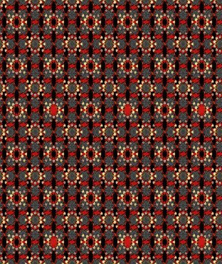 Çizim çiçek deseni duvar kâğıdı olarak kullanılabilir. Siyah ve kırmızı renkte çiçekler. Raster illüstrasyonu.