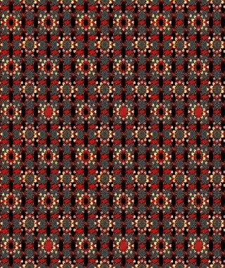 Çiçekler. Soyut etnik raster çizim kalıbı. Vadinin çiçekleri siyah ve kırmızı renklerde.