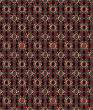 Siyah ve kırmızı renklere karalamalar çizilmiş çiçek deseni. Raster illüstrasyonu.