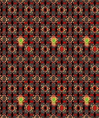 Çiçek desenli çizim. Raster illüstrasyonu. Asya tekstil tarzında. Siyah ve kırmızı renkte çiçekler. Raster illüstrasyonu.