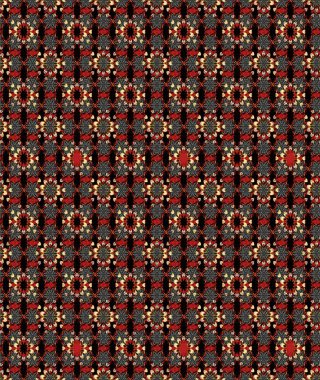 Varicoloblack ve Red Raster çizimi. Birçok siyah ve kırmızı soyut çiçekli tropik eskiz deseni. Küçük çiçekte sevimli çiçek deseni var..