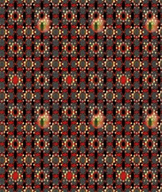 Siyah ve kırmızı renkte siyah ve kırmızı papatya deseni. Raster illüstrasyonu. Siyah ve kırmızı renklerde.