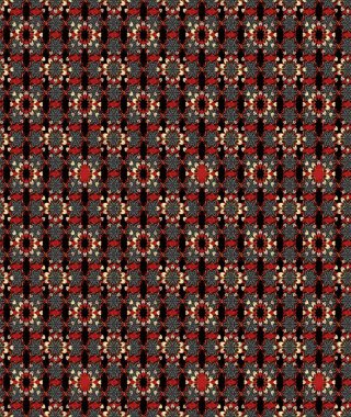 Raster illüstrasyonundaki çiçek desenli çizim. Siyah ve kırmızı renkte çiçekler.