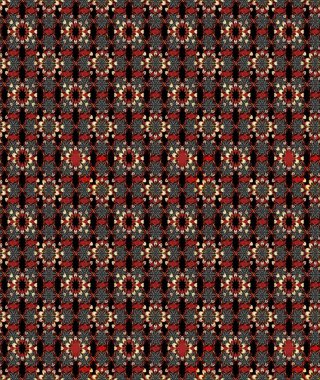 Siyah ve kırmızı renkte siyah ve kırmızı papatya deseni. Raster illüstrasyonu. Siyah ve kırmızı renklerde.