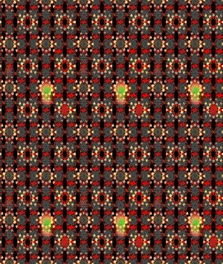 Çiçek desenli çizim. Raster illüstrasyonu. Asya tekstil tarzında. Siyah ve kırmızı renkte çiçekler. Raster illüstrasyonu.