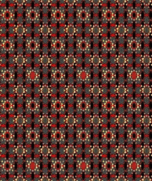Çiçekler. Soyut etnik raster çizim kalıbı. Vadinin çiçekleri siyah ve kırmızı renklerde.