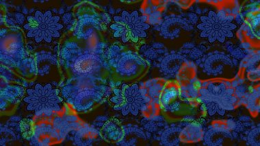 Raster çiçek desenli çiçek deseni, yapraklar, dekoratif elementler, sıçrama, lekeler, el çizimi kontur çizgileri ve Doodle çizim stili, grafik raster çizim çizimi.