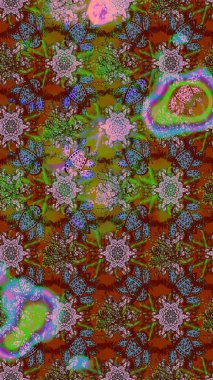 Çiçekli çizim şekli. Renkli Bahar Teması eskiz kalıbı. Kahverengi ve yeşil renkli çiçekler. Düz Çiçek Elementleri Tasarımı.