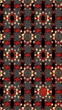 Sevimli çiçek raster deseni. Siyah ve kırmızı renkte çiçekler. Renkli Bahar Teması eskiz kalıbı. Düz Çiçek Elementleri Tasarımı.