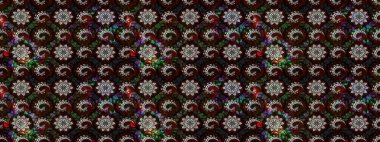 Elle çizilmiş çiçek desenli Raster çizimi. Çocuksu tasarım. Siyah ve gri arka planda. Tekstil, kumaş, ambalaj, hatıra defteri için güzel çiçek arkaplanı..