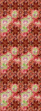 Güzel, parlak, pürüzsüz kumaş, tuval. Kıvırcık, parlak örgü. Desen, çizim, çiçek sınırı. Raster illüstrasyonu. Eski moda arka plan. Çiçeklerin çelengi.