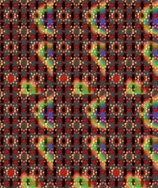 Çiçekler. Soyut etnik raster çizim kalıbı. Vadinin çiçekleri siyah ve kırmızı renklerde.