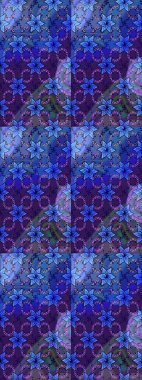 Colorful grunge flourish abstract background with coloblue and violet flowers. Raster texture for prints, fabric, wallpapers, textile. Embroidery floral seamless pattern.