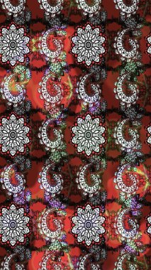 Çiçekli karalama şeklinde Raster çiçek deseni. Raster illüstrasyonu. Gri ve kahverengi renkte yaz çiçekleri.