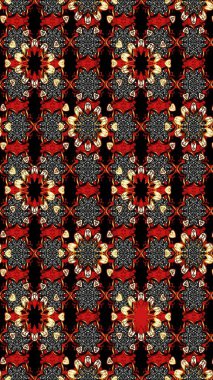 Siyah ve kırmızı renklere karalamalar çizilmiş çiçek deseni. Raster illüstrasyonu.