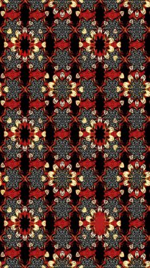 Çiçekler. Soyut etnik raster çizim kalıbı. Vadinin çiçekleri siyah ve kırmızı renklerde.