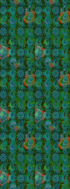 Raster illüstrasyonu. Yeşil ve mavi renkte güzel bir tekstil. Suluboya çiçekli çiçek deseni.