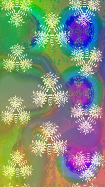 Yeşil ve nötr renklerde. 3 boyutlu çiçekler, pürüzsüz. Raster illüstrasyonu.