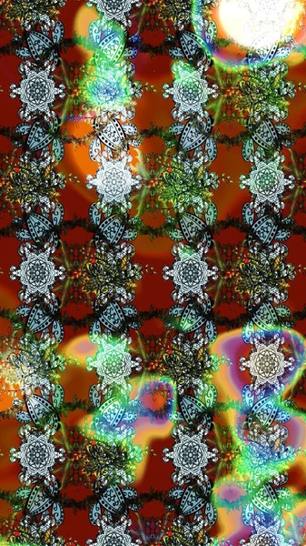 Arkaplan dokusu, duvar kağıdı, kahverengi ve yeşil renkli çiçek teması. Soyut etnik raster çizim kalıbı. Kabile sanatı boho baskısı, klasik çiçek arkaplanı.