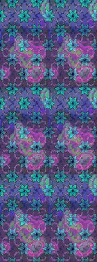 Raster düz çiçek çizim deseni. Mor ve mavi renkte çiçekler. Tasarım hediye paketi, tebrik kartları, posterler ve afiş tasarımı.