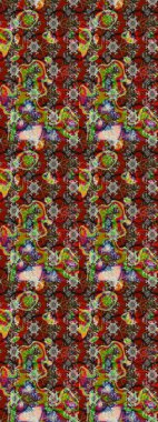 Küçük çiçekteki sevimli çiçek deseni. Bir sürü kahverengi ve kırmızı soyut çiçekli tropik eskiz deseni. Varicolobrown ve Red Raster çizimi.