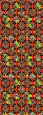 Çizim kalıbı. Kırmızı renklerde. Çiçek duvar kağıdı. Hint süsü. Renkli süs kenarı. Raster illüstrasyonu.