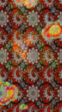 Kahverengi ve gri renklerde. Çiçek duvar kağıdı. Raster illüstrasyonu. Renkli süs kenarı. Hint süsü. Çizim deseni.