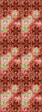 Güzel, parlak, pürüzsüz kumaş, tuval. Kıvırcık, parlak örgü. Desen, çizim, çiçek sınırı. Raster illüstrasyonu. Eski moda arka plan. Çiçeklerin çelengi.