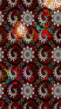 Arkaplan dokusu, duvar kağıdı, kahverengi ve siyah renkli çiçek teması. Kabile sanatı boho baskısı, klasik çiçek arkaplanı. Soyut etnik raster çizim kalıbı.