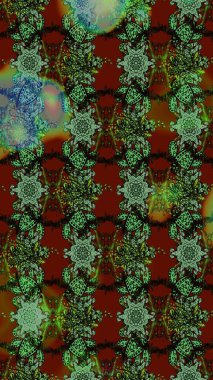 Yeşil ve kırmızı renklerde. Raster illüstrasyonu. Çiçekli güzel suluboya desen.