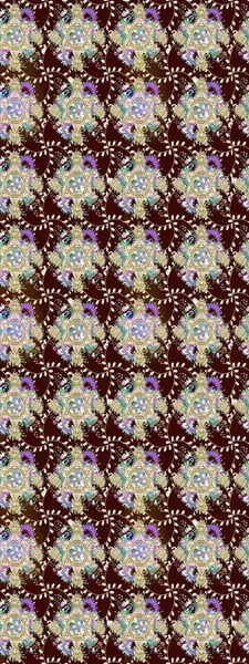 Düz Çiçek Elementleri Tasarımı. Renkli Bahar Teması eskiz kalıbı. Raster illüstrasyonundaki çiçek desenli çizim. Güzel kumaş deseni.