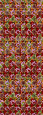 Tekstil için suluboya eskiz deseni. Şirin çiçekli, desenli, kırmızı ve kahverengi renkli bir eskiz deseni. El çizimi çiçek çizimi deseni (fayans)).