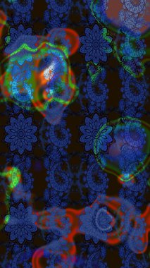 Renkli Bahar Teması eskiz kalıbı. Mavi ve gri renkte çiçekler. Raster illüstrasyonundaki çiçek desenli çizim. Düz Çiçek Elementleri Tasarımı.