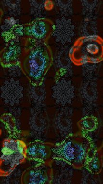 Çiçek desenli raster, gri ve kahverengi çizgi grafik desenli soyut raster arkaplan. Modern stil dokusu.