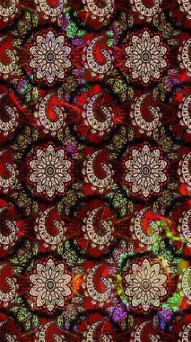 Bahar çiçekleri dallı desen, siyah ve kahverengi renkler ve çiçek silueti. Raster deseni.