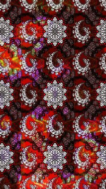 Raster illüstrasyonu. El çizimi. Çiçekli, yapraklı, çiçek desenli çizim..