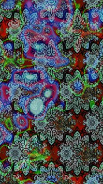 Hediye ambalaj kağıdı, tebrik kartları, posterler ve pankart tasarımı. Mavi ve yeşil renkli çiçekler. Raster düz çiçek çizim deseni.