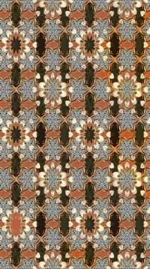 Raster illüstrasyonundaki çiçek desenli çizim. Kahverengi ve gri renkli çiçekler. Renkli Bahar Teması eskiz kalıbı. Düz Çiçek Elementleri Tasarımı.