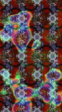 Raster illüstrasyonu. Kahverengi ve kırmızı renklerde Asya tekstili. Çiçek desenini çiz.