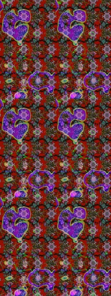 Raster illüstrasyonu. Kırmızı ve kahverengi kıvırcık çiçekler kırmızı ve kahverengi renklerde şekillenirler. Klasik çiçek tasarım elementleri.