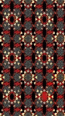 Siyah ve kırmızı renkte çiçekler. Raster illüstrasyonu. Çizim çiçek deseni duvar kağıdı için kullanılabilir.